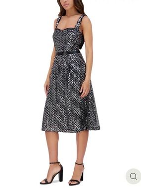 Kensie Black and White Square-Neck Midi Dress